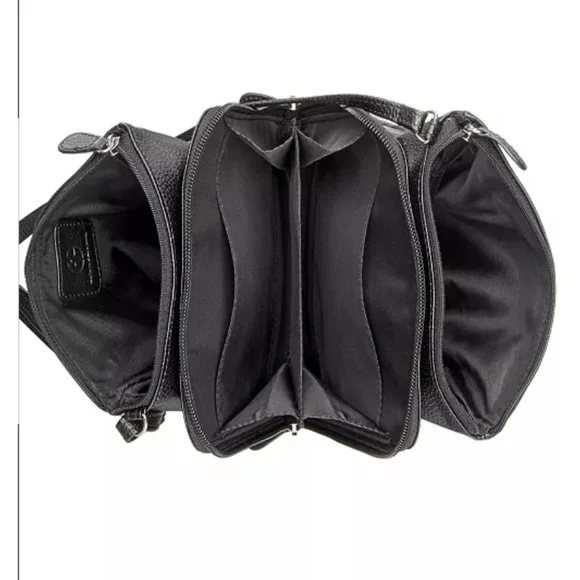 Giani Bernini Tripe-zip Pebble Leather Dasher Crossbody Bag -Black - Picture 3 of 5